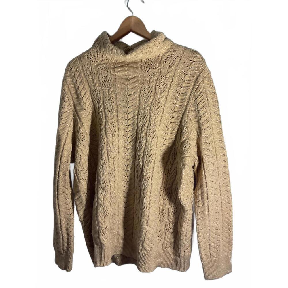 Lauren Ralph Lauren Gold Cable Knit Wool/Cashmere Mockneck Sweater 2X